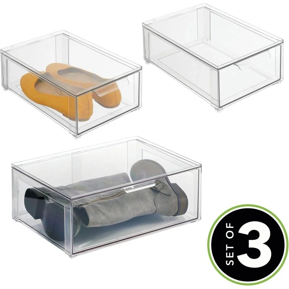 Stackable Storage Three (3) Drawers Set, Clear Plastic Organizer Bins NEW